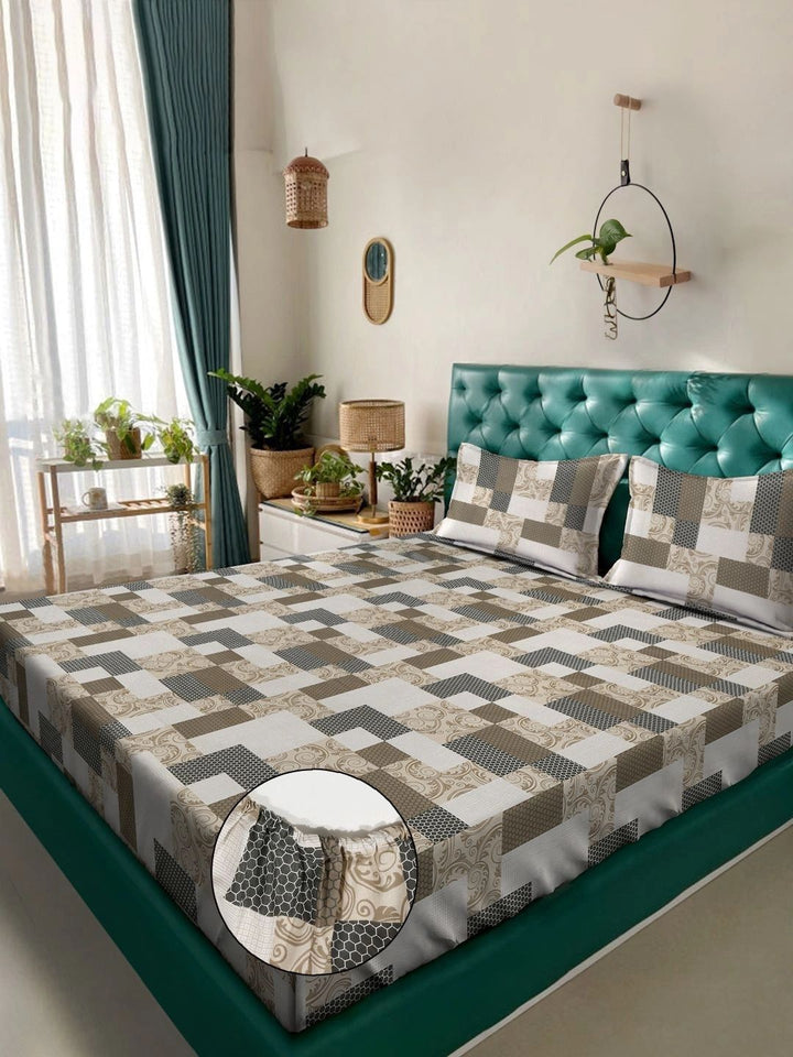 Moda Rapido X KLOTTHE Multicoloured Geometric 400 TC King Bedsheet with 2 Pillow Covers