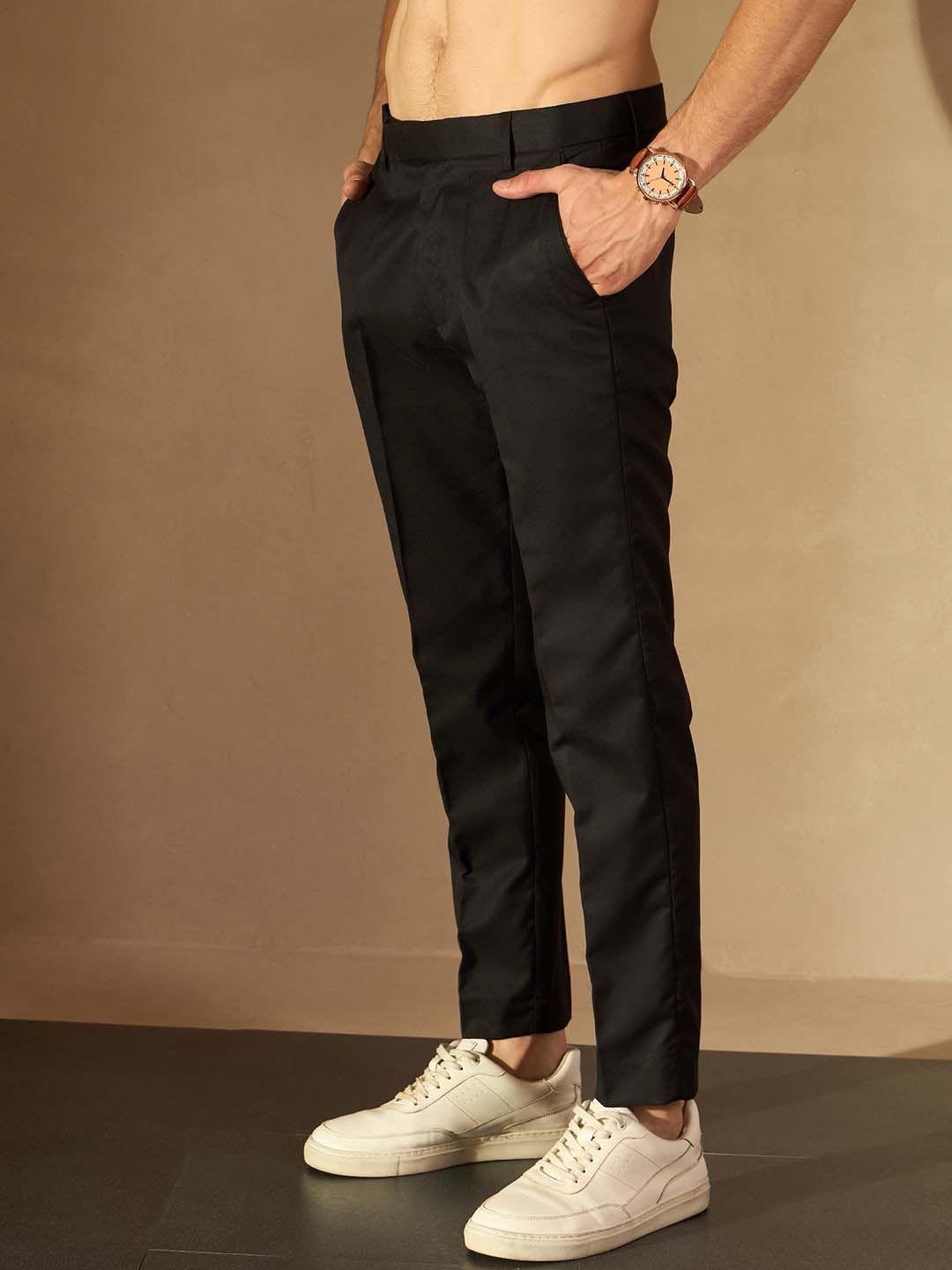 DENNISON Men Black Tapered Fit Cropped Trousers