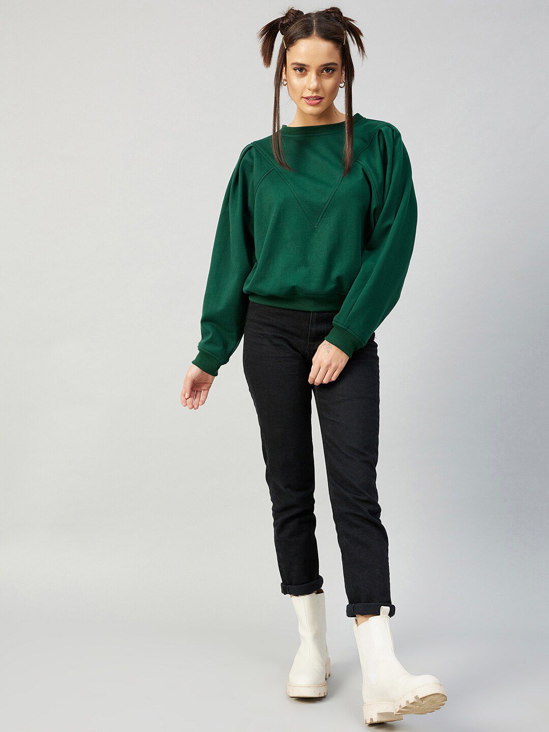 Athena Women Green Fleece Sweatshirt