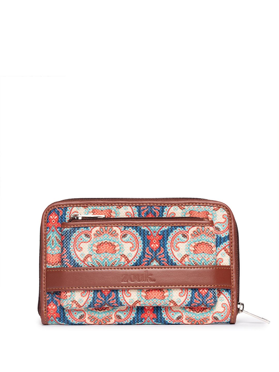 ZOUK Women Kovil Classic Ethnic Motifs Printed Fabric Zip Around Wallet