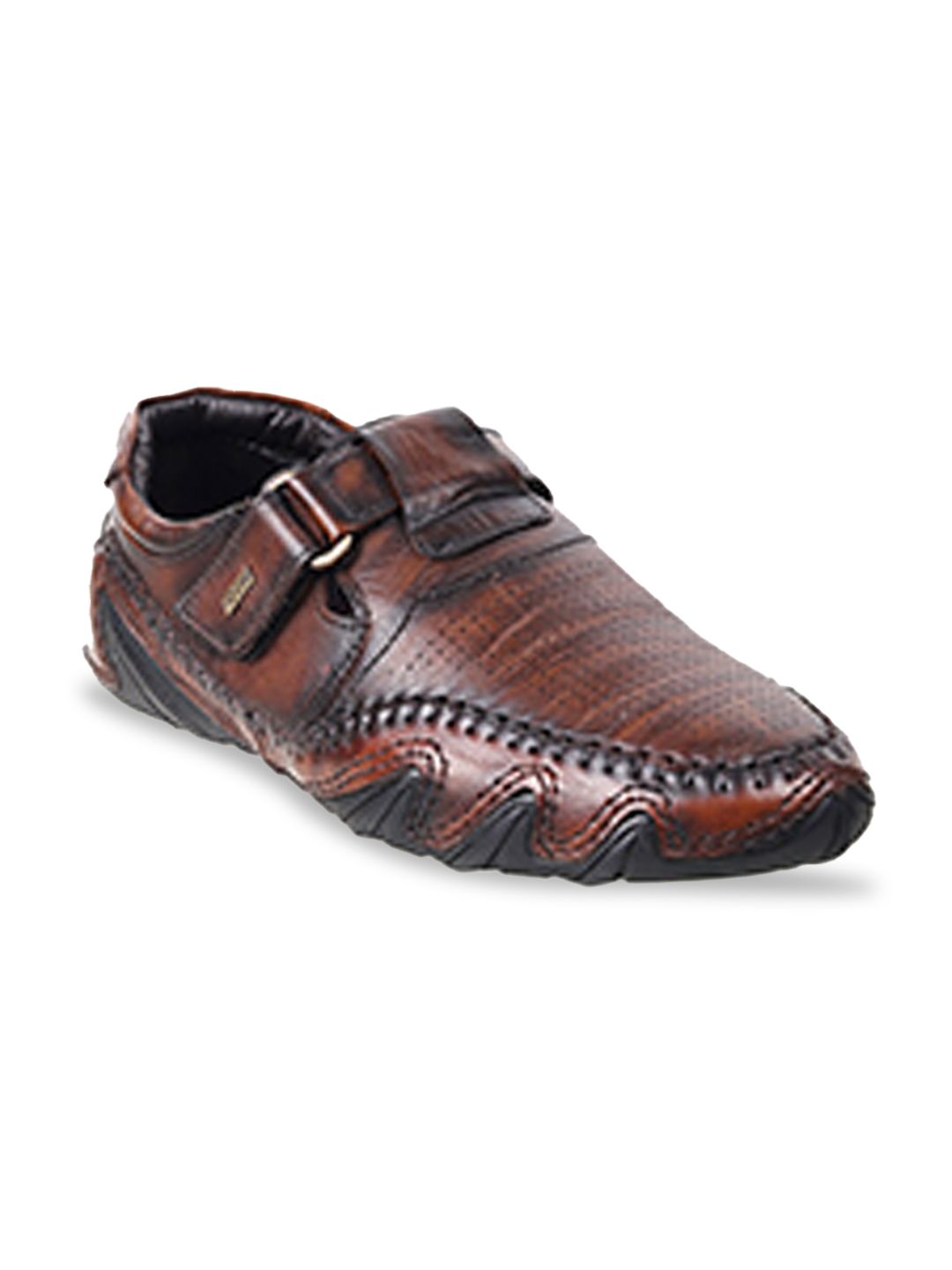 Mochi Men Tan & Black Leather Shoe-Style Sandals