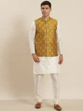 SOJANYA Band Collar Straight Kurta with Churidar & Nehru Jacket