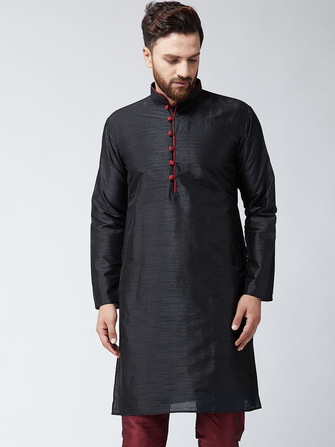 SOJANYA Lelaki Hitam Solid Kurta Lurus