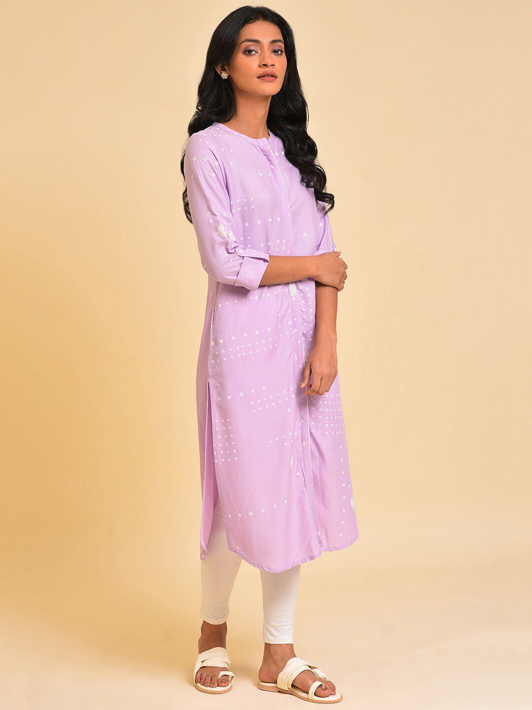 W Women Purple Geometric Thread Work Kurta