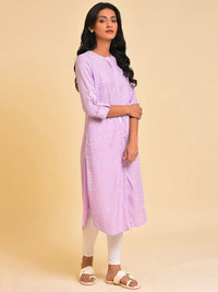 W Women Purple Geometric Thread Work Kurta