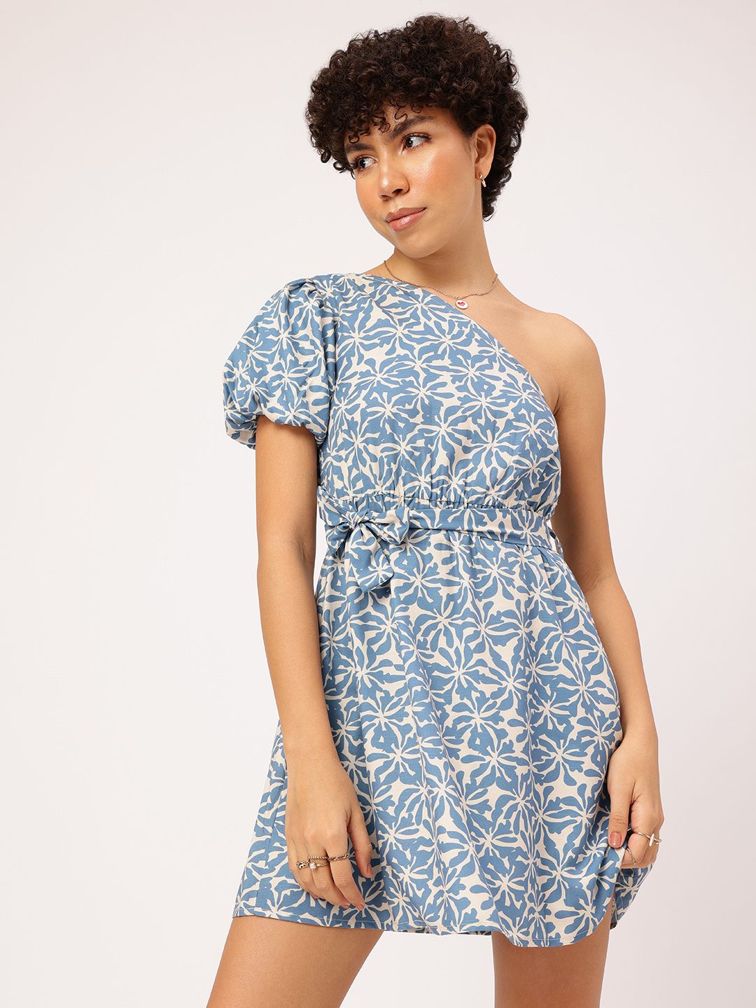 DressBerry Serene Serenity Floral One Shoulder Fit & Flare Dress