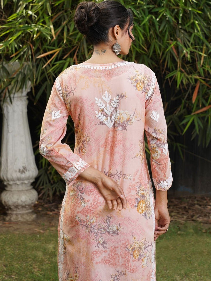 House of Chikankari Women Floral Printed Thread Work Indie Prints Kurta