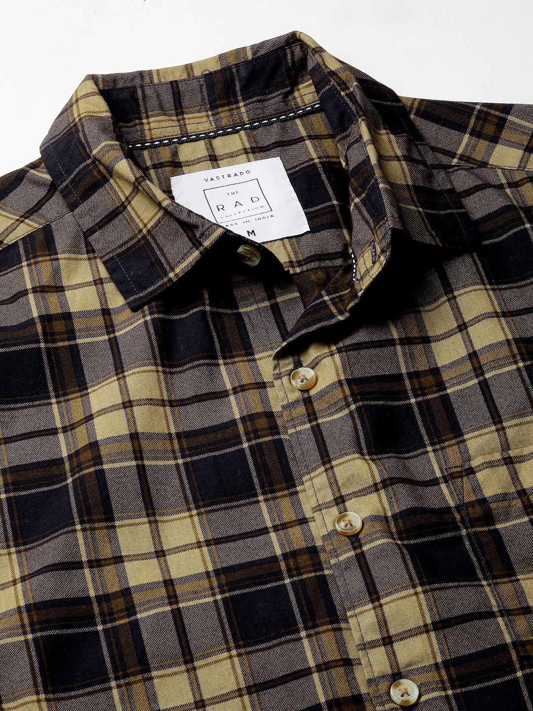 VASTRADO Men Classic Spread Collar Tartan Checked Cotton Slim Fit Casual Shirt