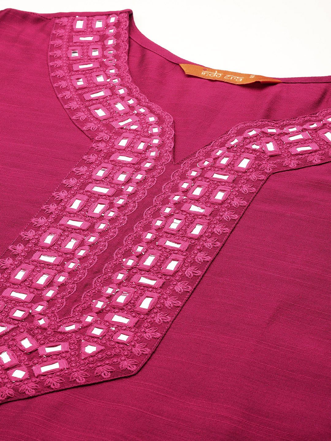 Indo Era Yoke Design Mirror Work Kurta With Trousers & Dupatta