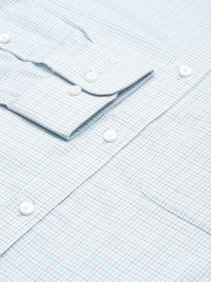 Raymond Men Blue Pure Cotton Slim Fit Checked Formal Shirt