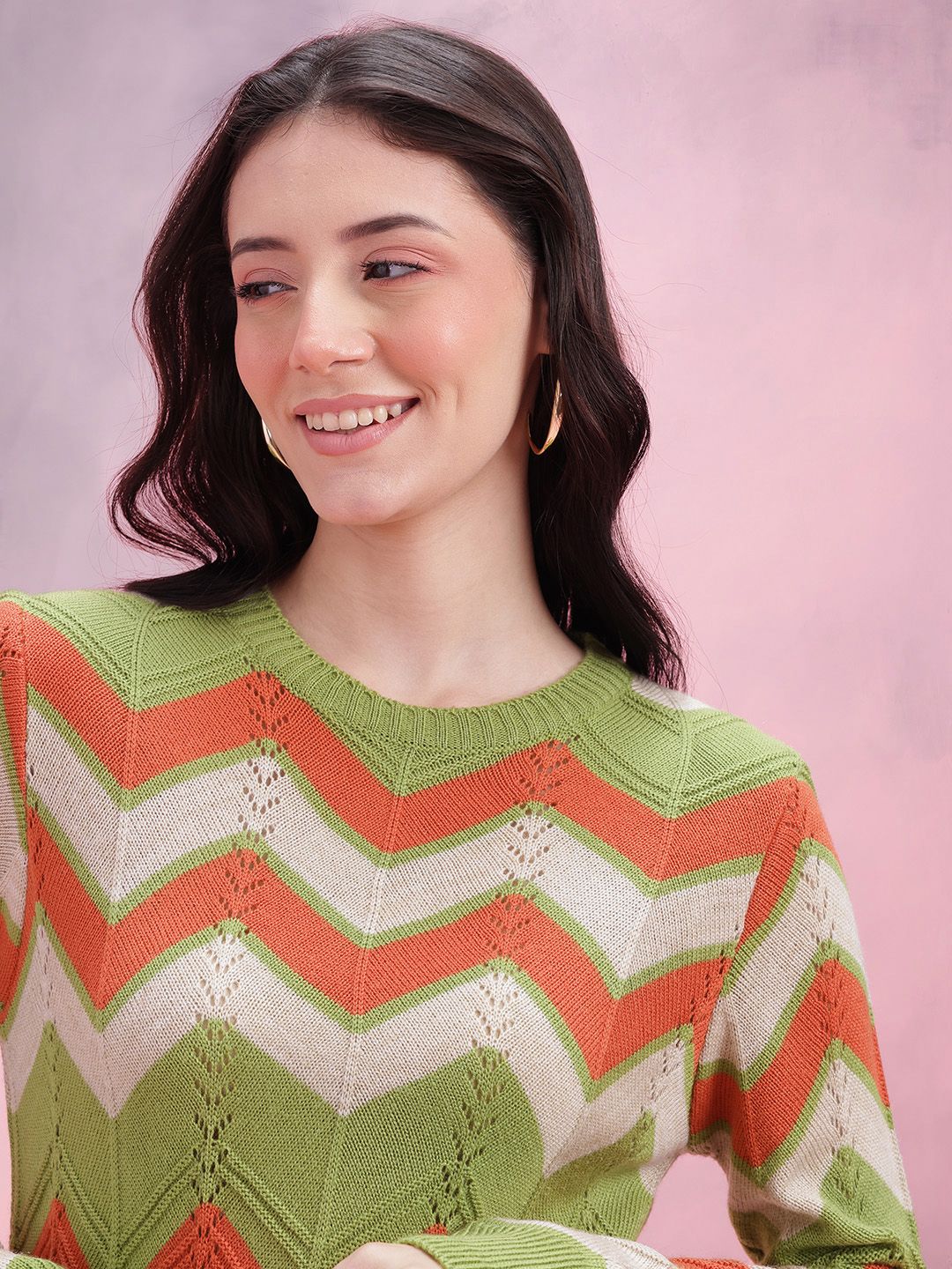 DressBerry Chevron Open Knit Detail Acrylic Pullover
