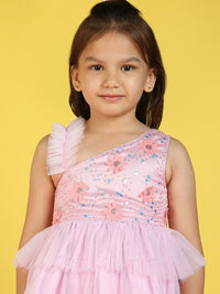 Nauti Nati Girls Embellished One Shoulder Sequined Net Fit & Flare Dress