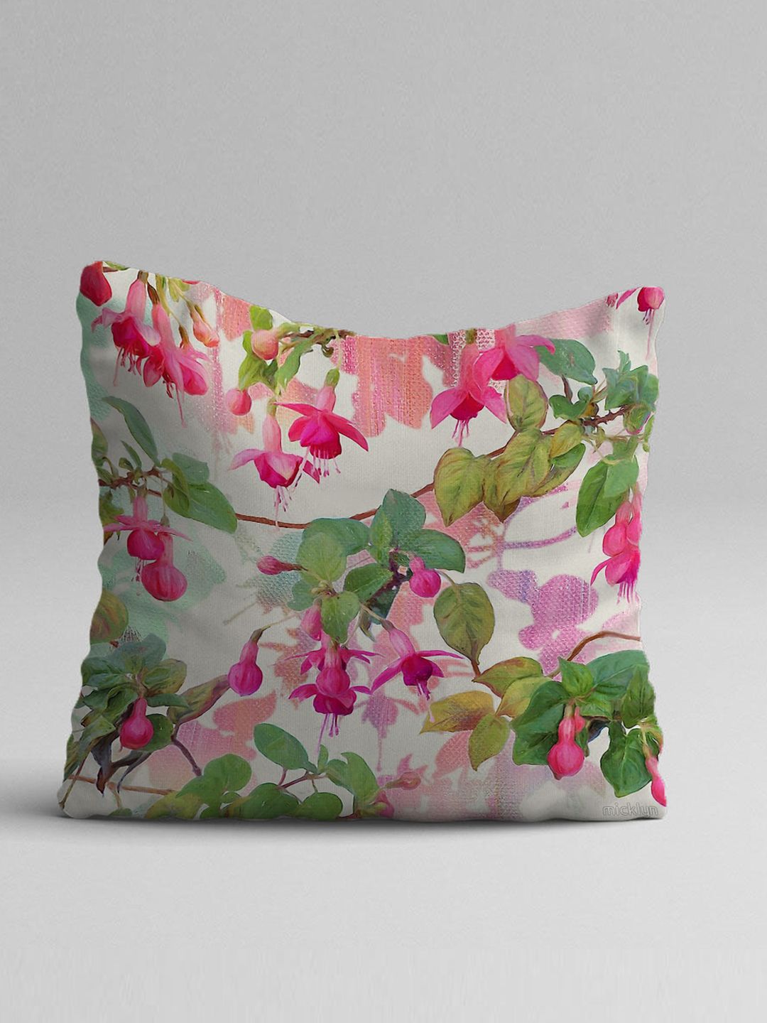 STITCHNEST Green & Pink Set of 5 Floral Square Cushion Covers