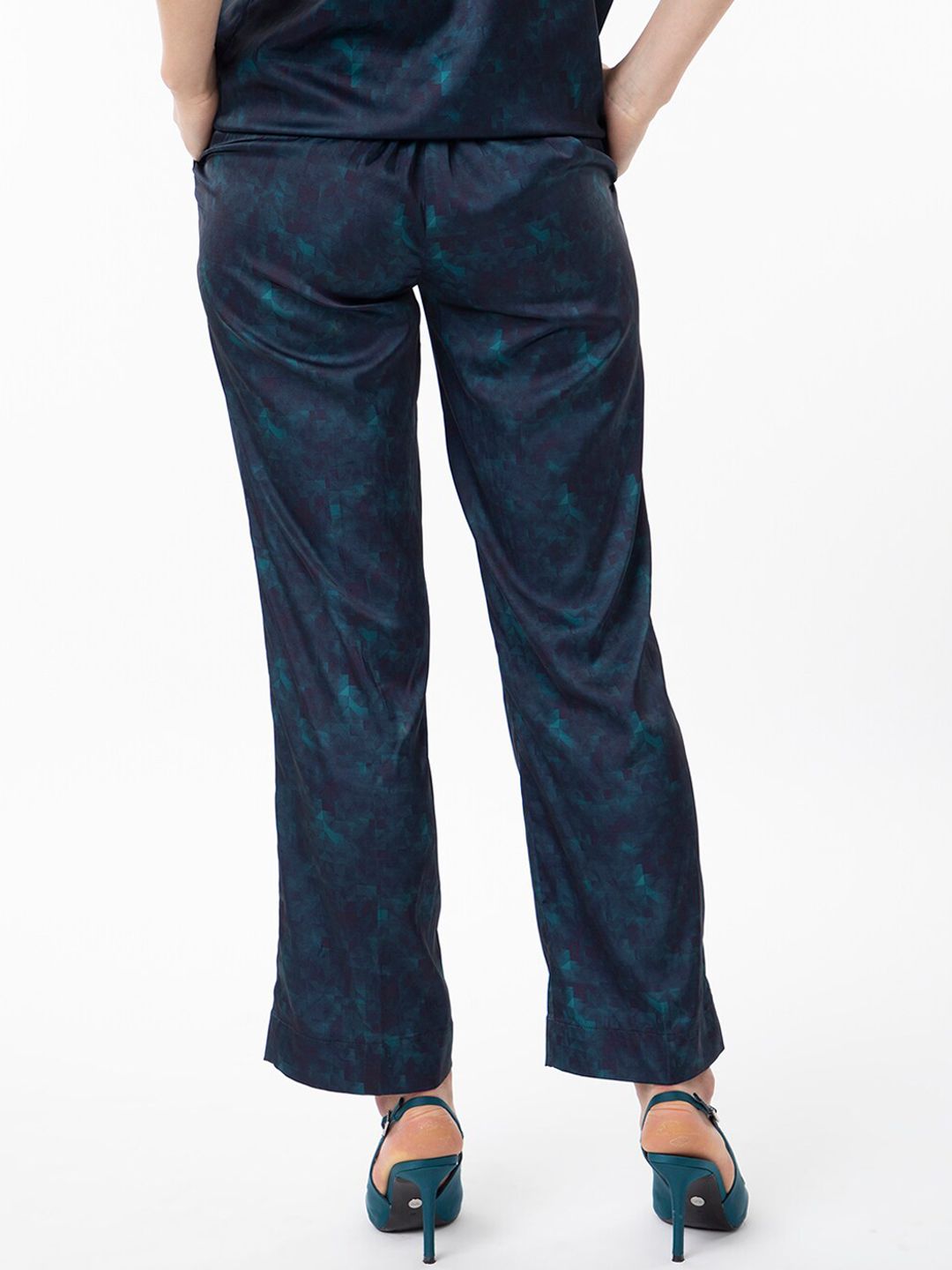 RAREISM Women Abstract Printed Slim Fit Satin Trousers