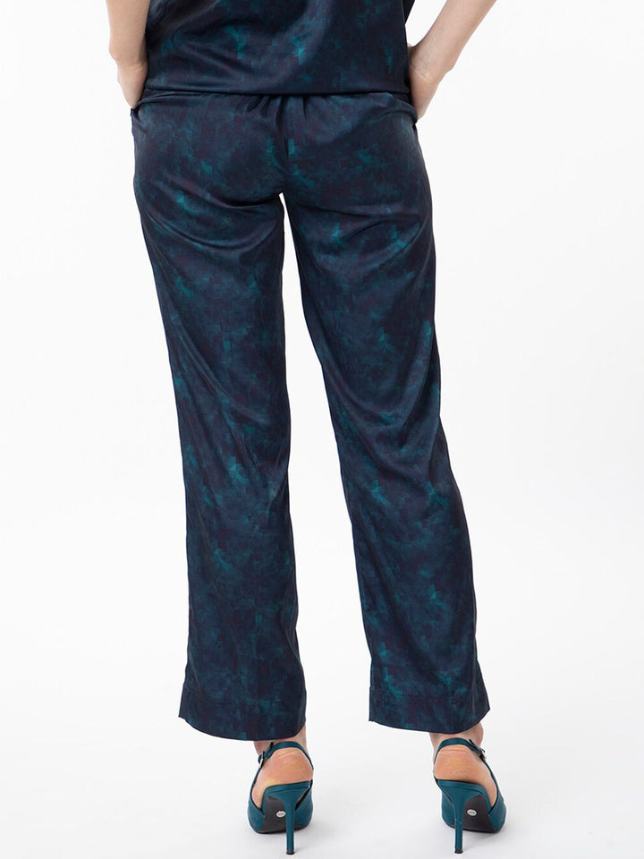 RAREISM Women Abstract Printed Slim Fit Satin Trousers