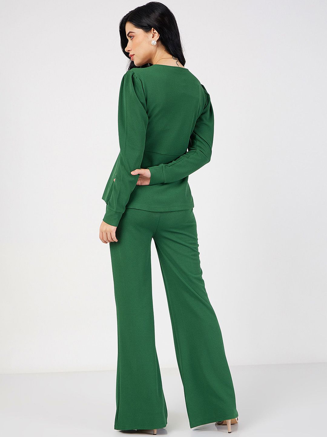 SASSAFRAS Self Design Wrap Peplum Top With Trousers