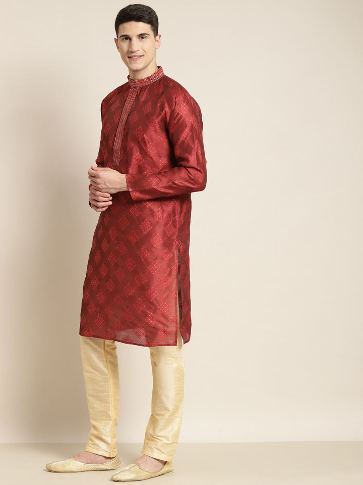 SOJANYA Men Maroon & Golden Ethnic Motifs Kurta