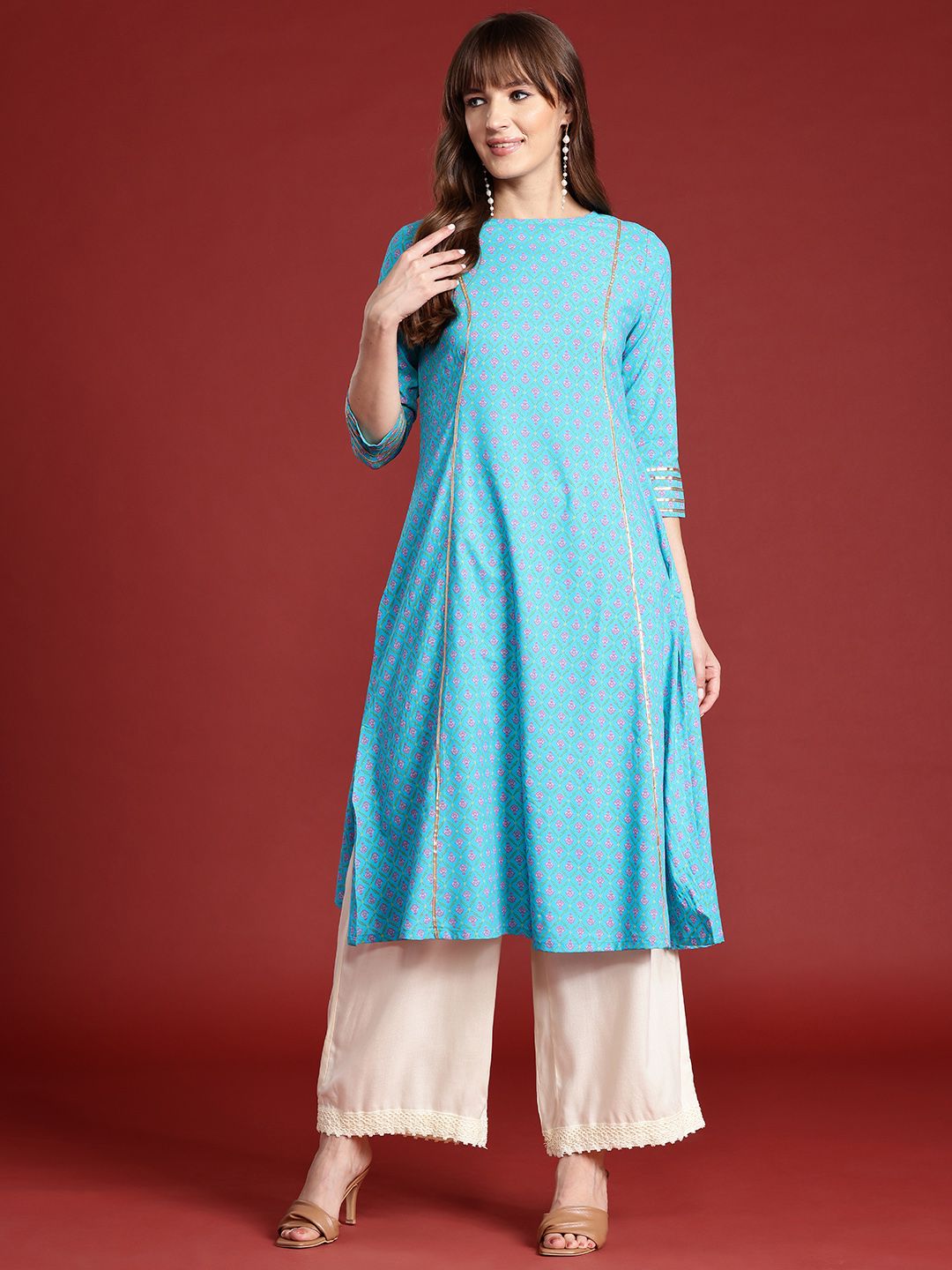 Anouk Ethnic Motifs Print Gotta Patti Straight Kurta