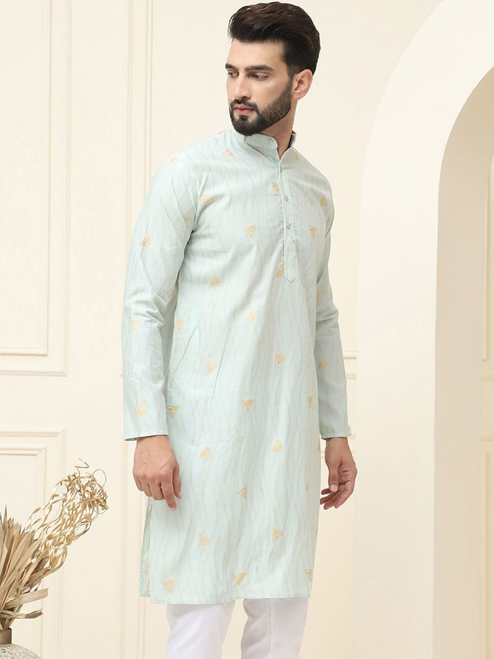 SOJANYA Kurta Lurus Tenunan Geometrik Kapas Sutera