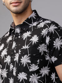 HIGHLANDER Men Black & White Slim Fit Printed Casual Shirt