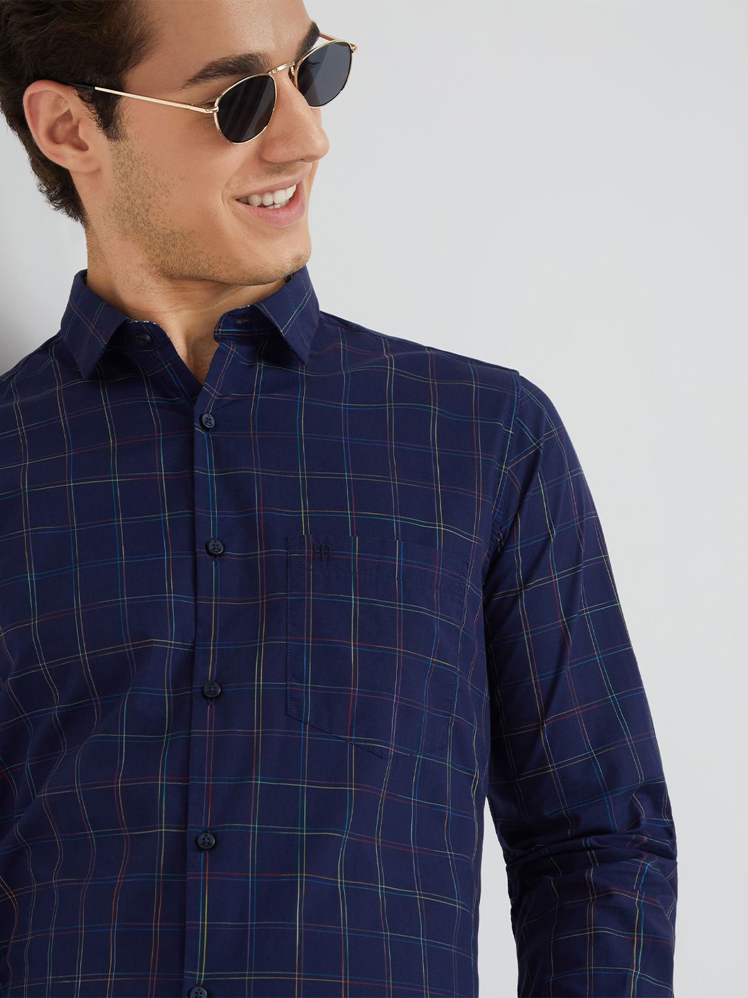 Raymond Men Blue Checked Pure Cotton Shirt