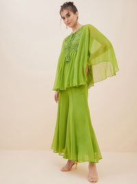 Antheaa Tie-Up Neck Extended Sleeves Beads and Stones Kaftan Top With Palazzos