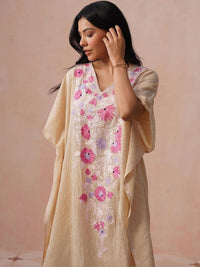 House of Chikankari Women Floral Extended Sleeves Kerja Benang Floral Crepe Kaftan Kurta
