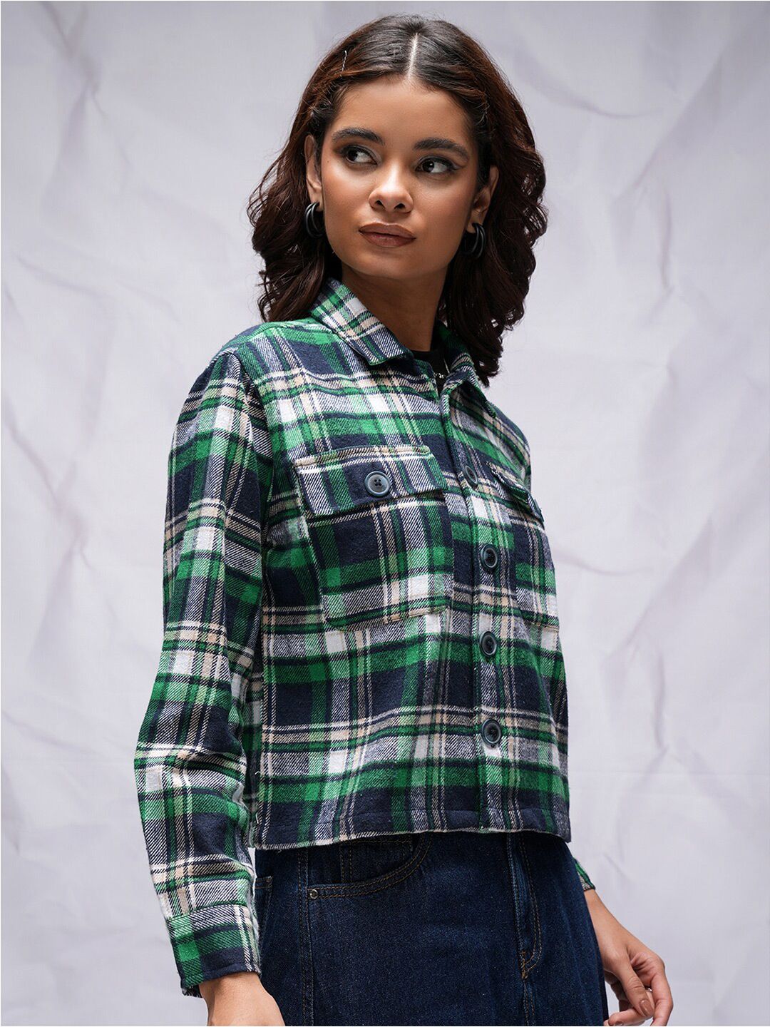 Tokyo Talkies Navy Blue Checked Classic Casual Shirt