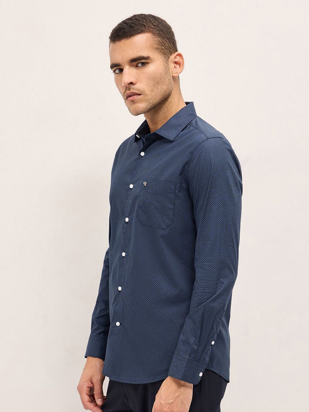 THE BEAR HOUSE Men Tailored Fit Spread Collar Geometric Printed Cotton Formal Shirt