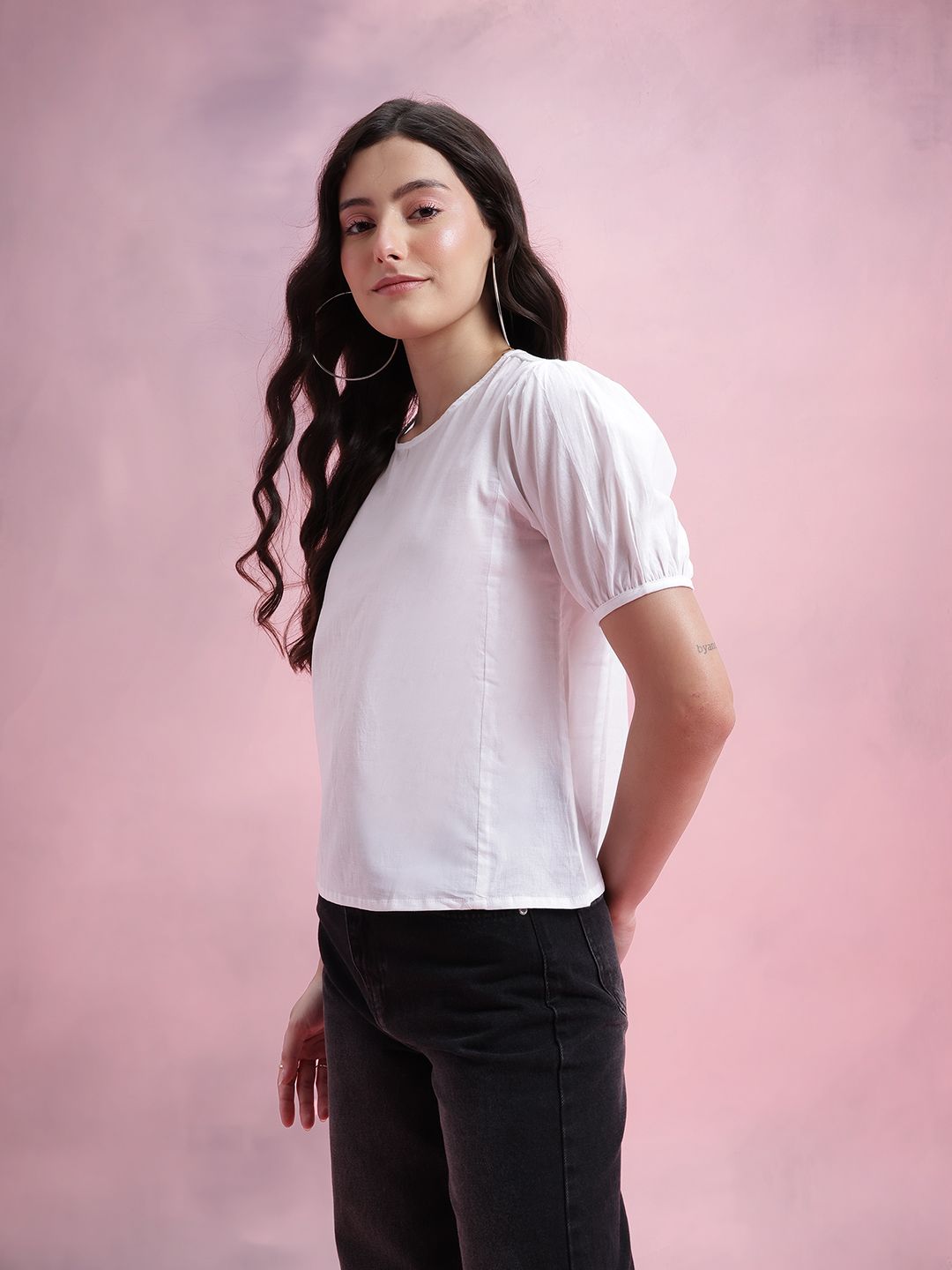 DressBerry Puff Sleeves Pure Cotton Top