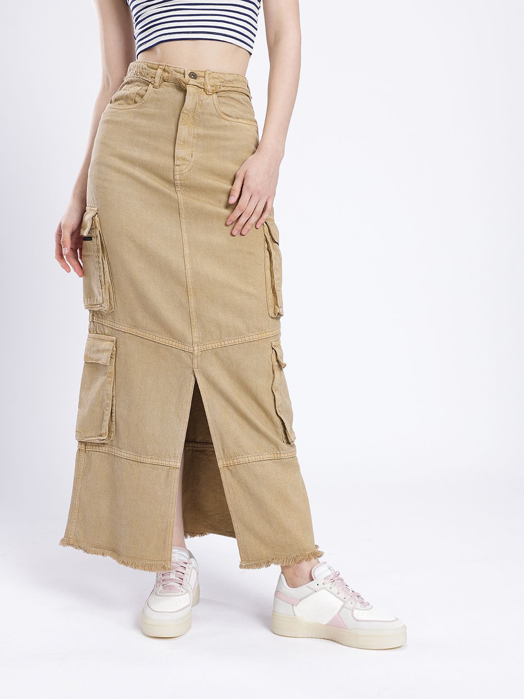 DressBerry Versatile Vogue Cargo Style Denim Maxi Skirt