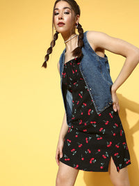 Berrylush Black & Red Tie-Up Neck A-Line Mini Dress