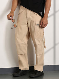 Thomas Scott Men Cricket Club Smart Loose Fit Cotton Cargos Trousers