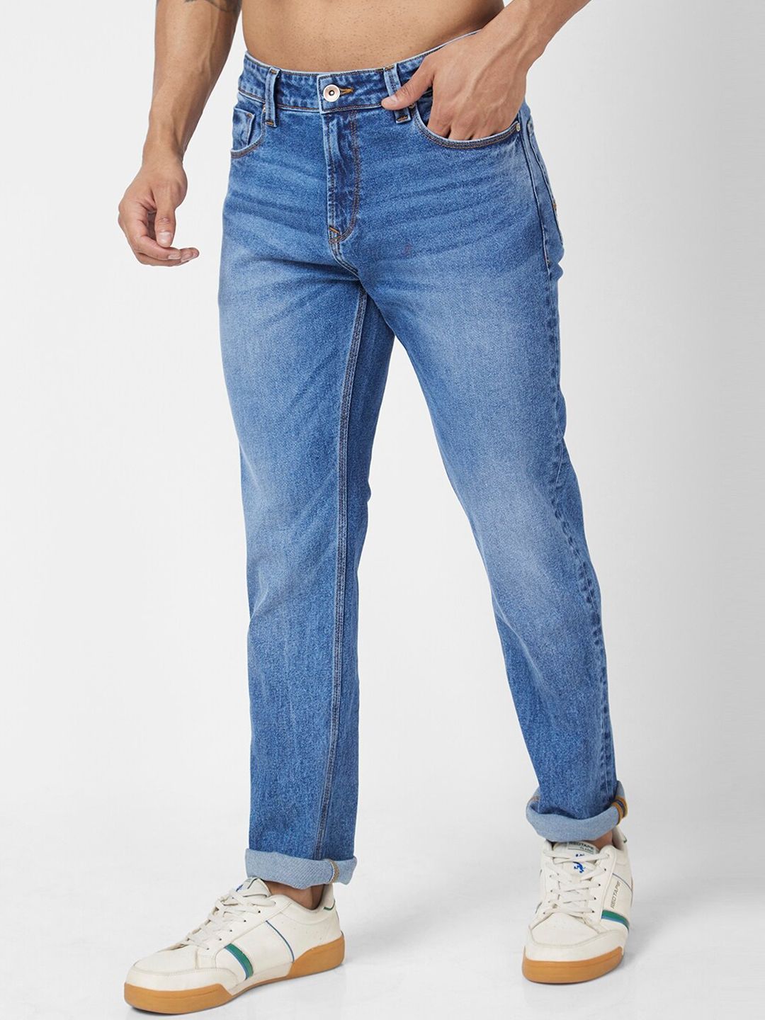 SPYKAR Men Relaxed Fit Low Distress Heavy Fade Stretchable Jeans