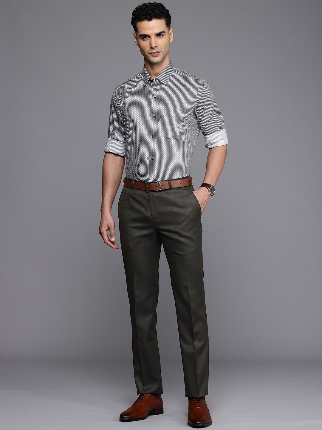 Raymond Men Checked Slim Fit Formal Trousers