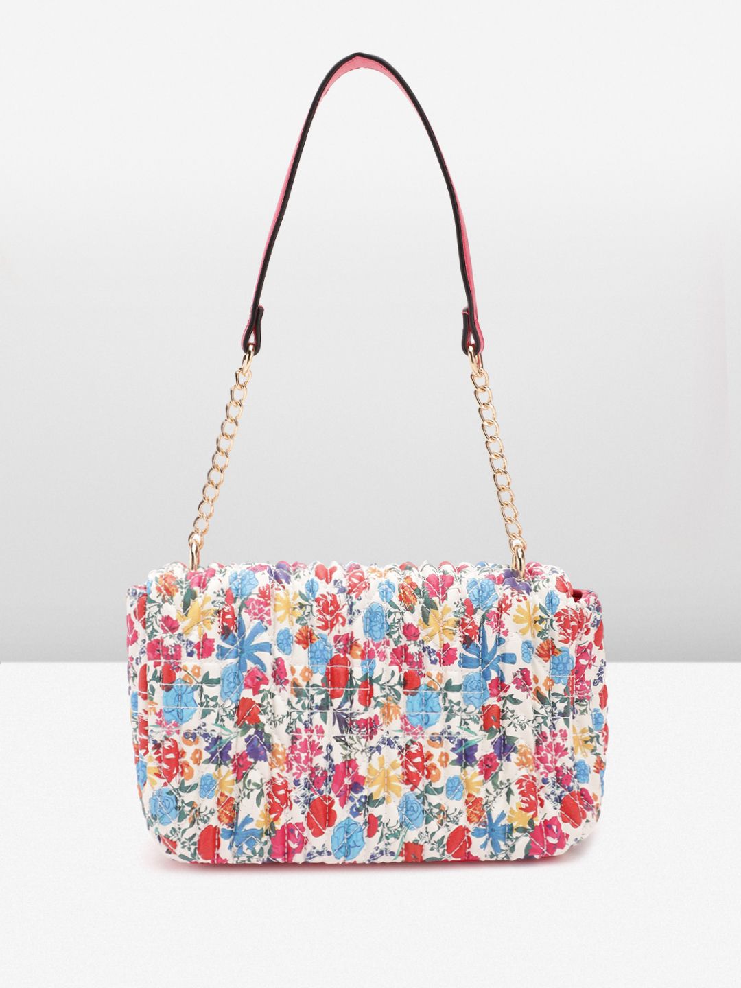 Lino Perros Floral Printed Structured Shoulder Bag With Quilted Detail