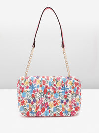 Lino Perros Floral Printed Structured Shoulder Bag With Quilted Detail