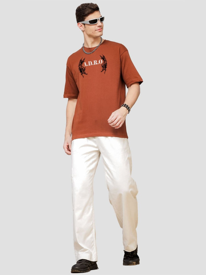 ADRO Lelaki Baju T-Shirt Bersaiz Besar Kapas Lengan Jatuh Bercetak Grafik