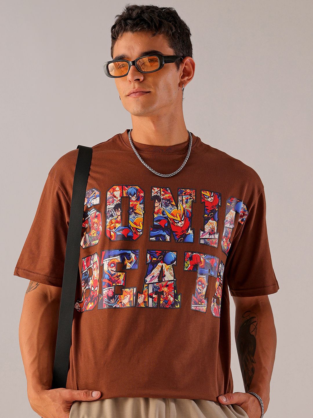 The Indian Garage Co Men Graphic Printed Boxy Oversized Round Neck Pure Cotton T-shirt