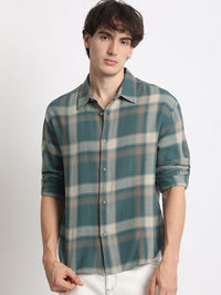 THE BEAR HOUSE Checked Spread Collar Relaxed Fit Pure Cotton Casual Shirt