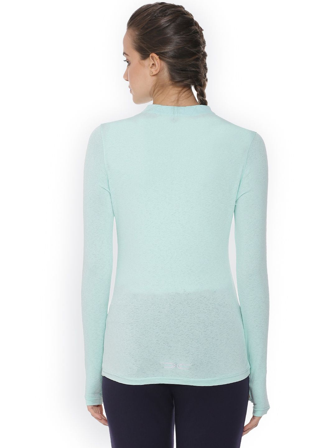 Campus Sutra Women Turquoise Blue Solid Henley Neck T-shirt