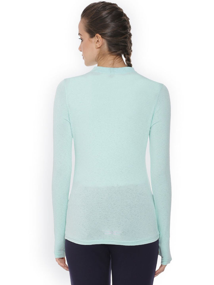 Campus Sutra Women Turquoise Blue Solid Henley Neck T-shirt