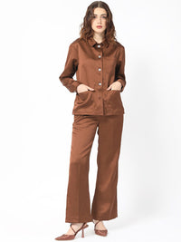 RAREISM Spread Collar Boxy Satin Shacket