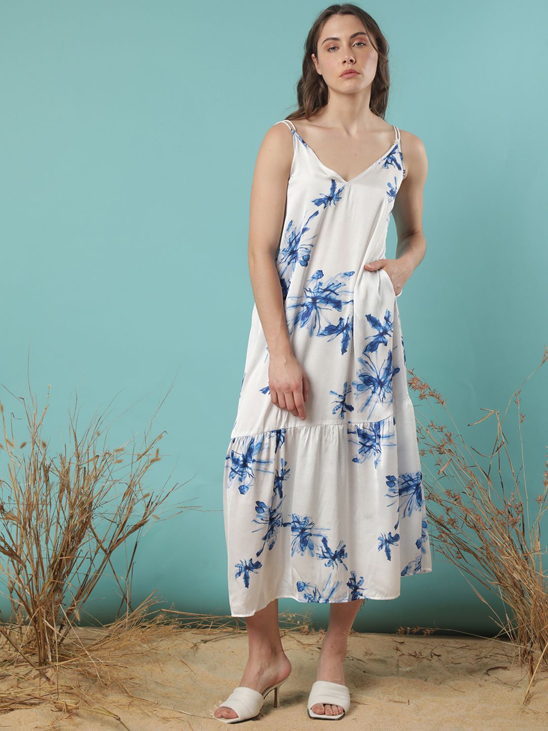 RAREISM Floral Printed A-Line Midi Dress