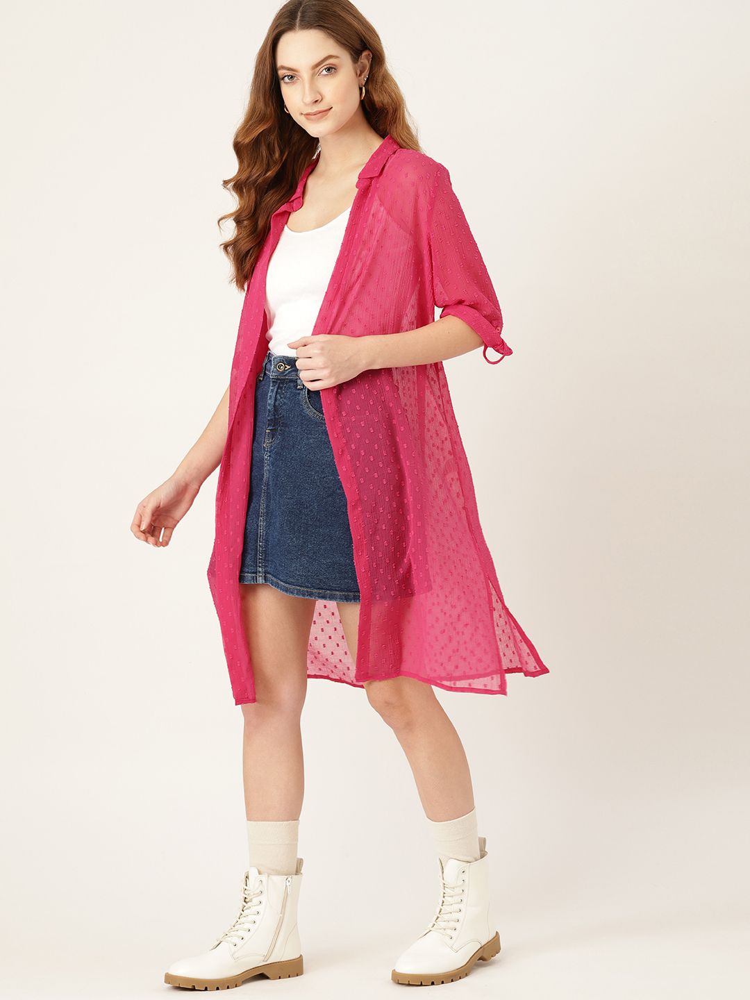 DressBerry Women Pink Longline Shrug
