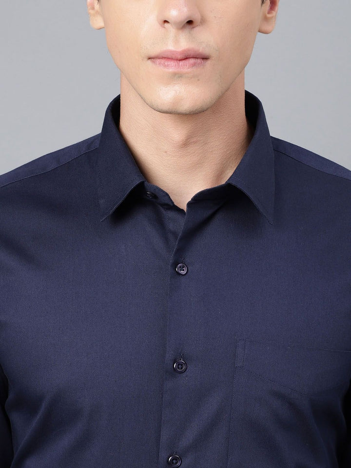 Hancock Men Nayy Blue Solid French Cuff Pure Cotton Slim Fit  Formal Shirt