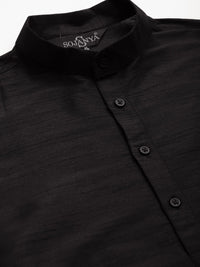 SOJANYA Men Black Solid Kurta with Churidar & Nehru Jacket