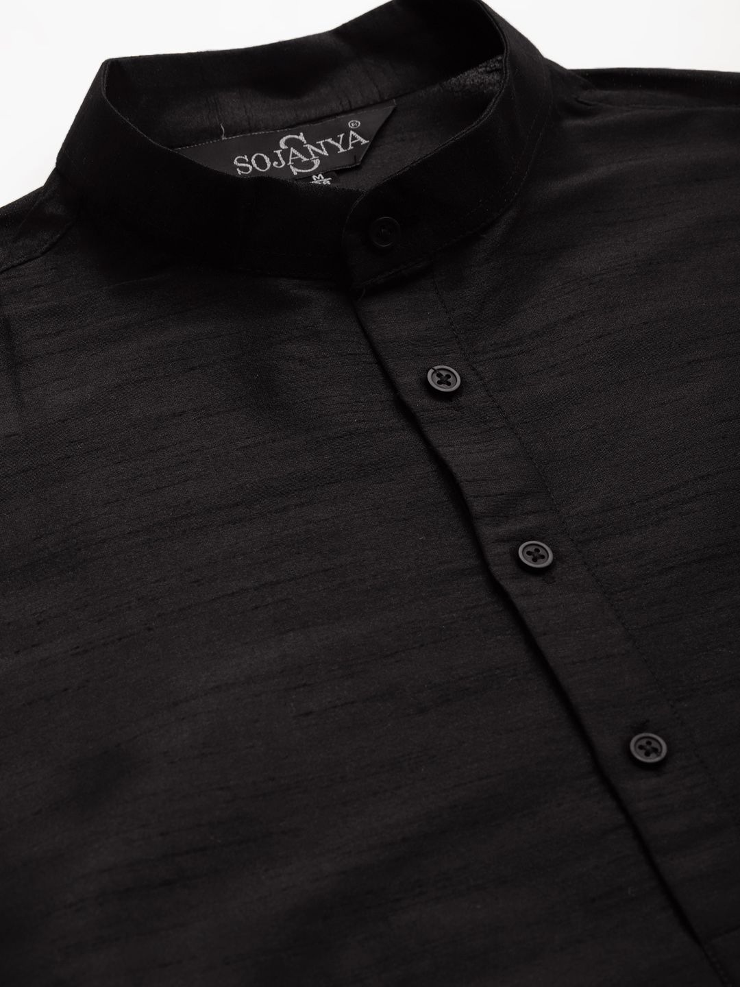 SOJANYA Men Black Solid Kurta with Churidar & Nehru Jacket