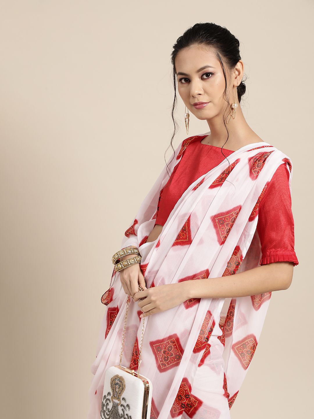 Saree mall Bandhani Poly Chiffon Saree