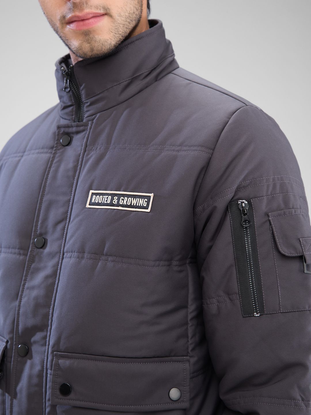 SPYKAR Men Solid Padded Regular Fit Jacket With Patchwork